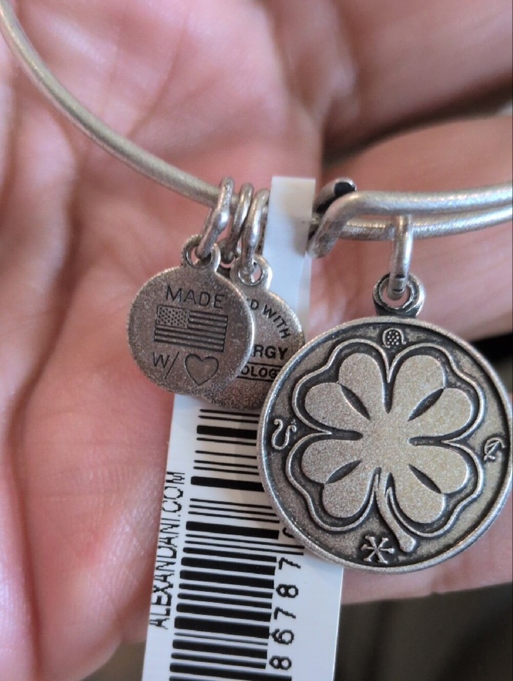 Alex and Ani Silver Four-Leaf Clover Charm Bracelet